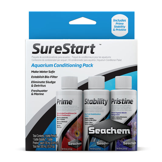 SEACHEM - SURE START PACK Aquarium Conditioner (Try the most popular 3 bottles of Prime, Stability, Pristine)